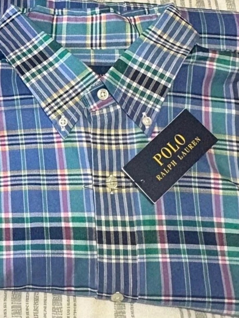 Polo Ralph Lauren Classic Fit Plaid Oxford Shirt Men's Blue & Green